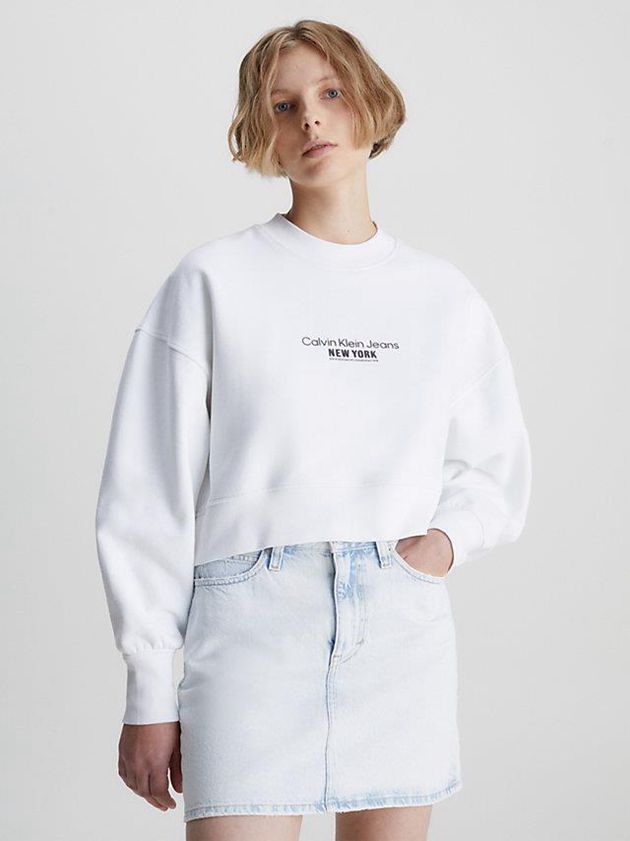 Calvin Klein USA Cropped Embroidered Womens Sweatshirt White 8275641-PU